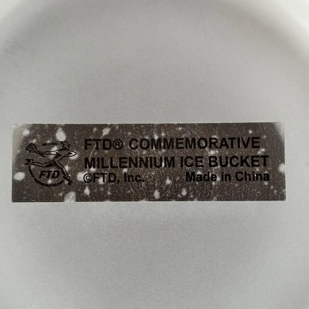 Vintage FTD Commemorative Millennium Ice Bucket Frosted Glass Scroll Handles 2qt